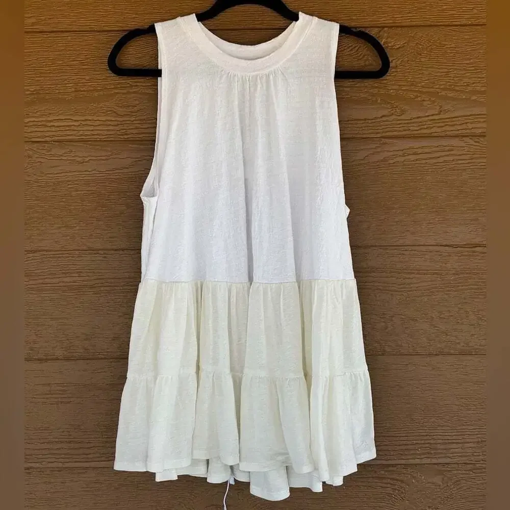 Free People NWT “Right on Time” Tiered Sleeveless Tank in Ivory Sz S